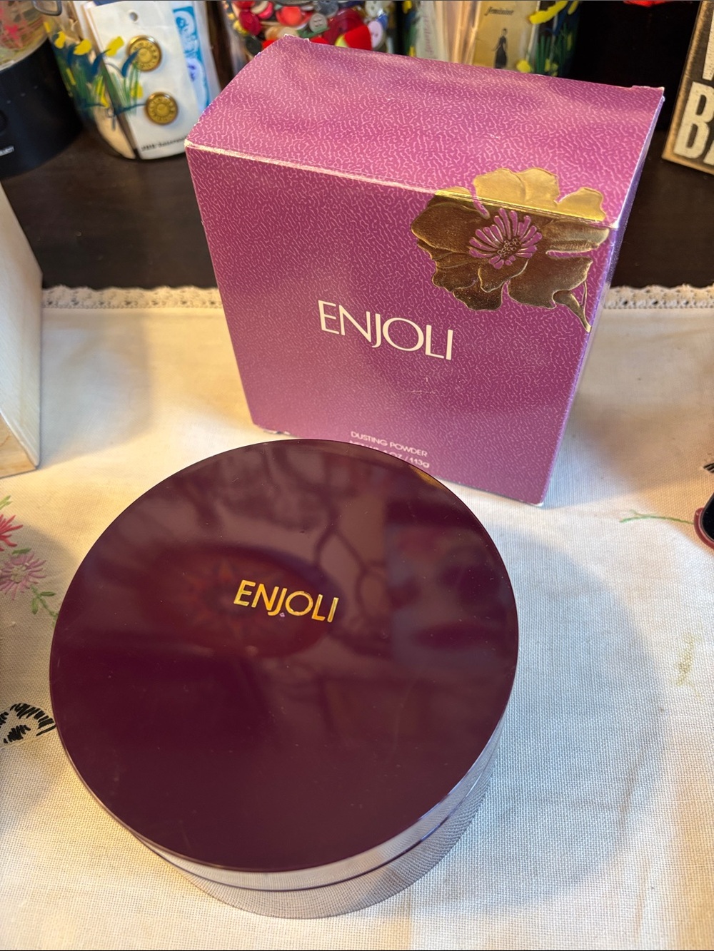 NIB VINTAGE 1980s Enjoli Perfumed Dusting Powder set by Charles of the Ritz